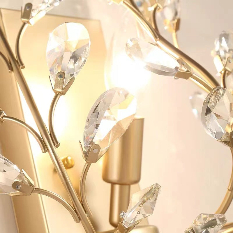 Ray Applique Murale Branche Vintage, Métal/Cristal, Noir/Doré, Salon - Neutralighting