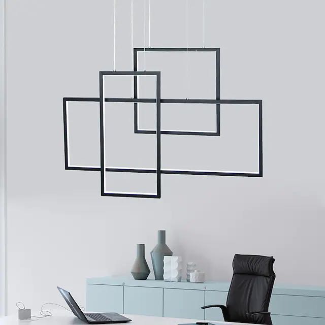 Arisha Lustre Rectangulaire Moderne, Métal/Gel de Silice, Noir/Blanc, Salon - Neutralighting