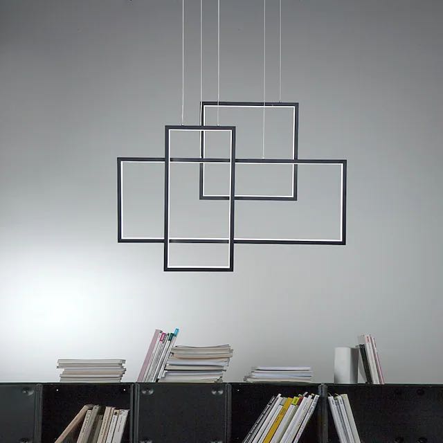 Arisha Lustre Rectangulaire Moderne, Métal/Gel de Silice, Noir/Blanc, Salon - Neutralighting