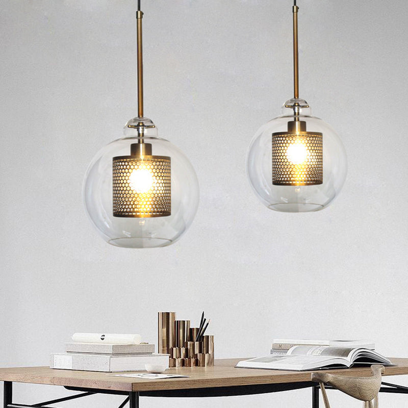 Hessa Suspension Globe/Cylindre Moderne. Métal/Verre. Doré/Argent. Salon