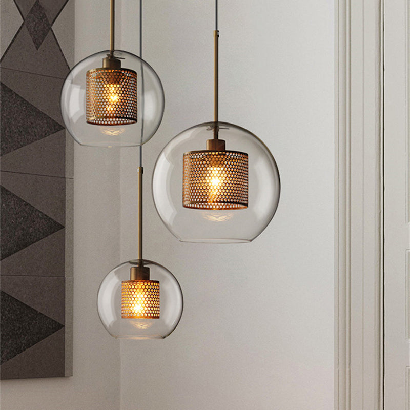 Hessa Suspension Globe/Cylindre Moderne. Métal/Verre. Doré/Argent. Salon