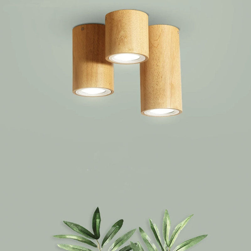 Muto Plafonnier Cylindre Moderne, Bois/Acrylique, Bois, Salon - Neutralighting