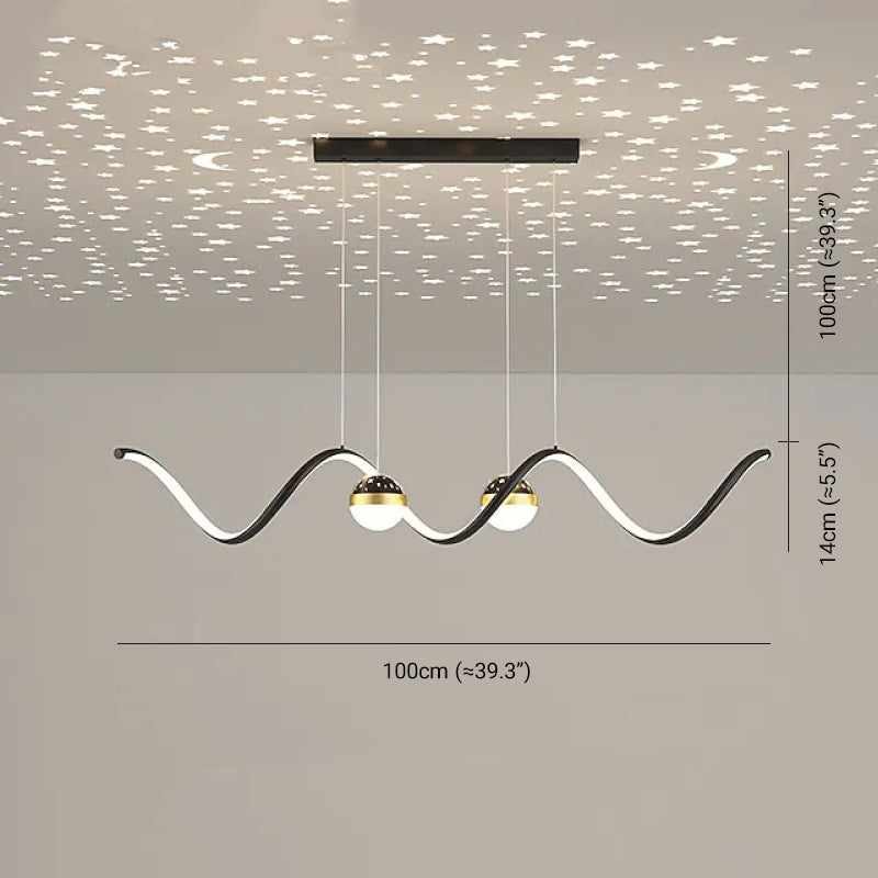 Arisha Suspension Linéaire Nordique, Métal/Acrylique, Noir/Blanc/Doré, Salon - Neutralighting
