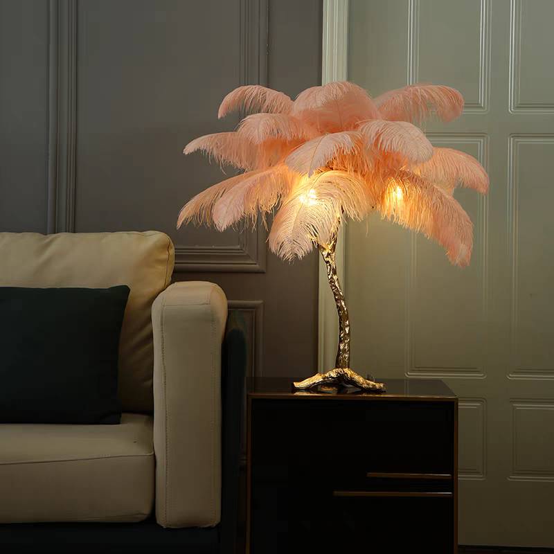 Lampadaire Fleur Luxe Plume/Métal Coloré Salon