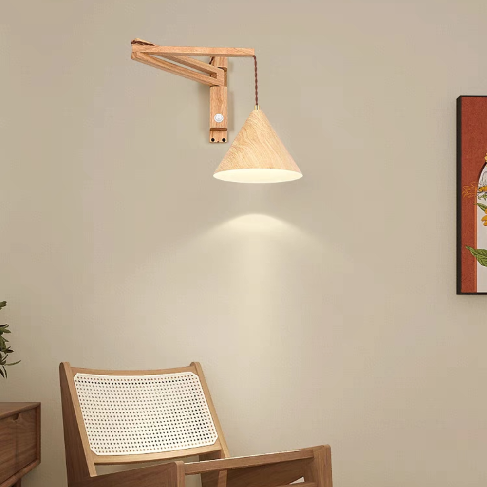 Muto Design Applique Murale Conique Vintage LED Bois Noyer/Bois Chambre - Neutralighting