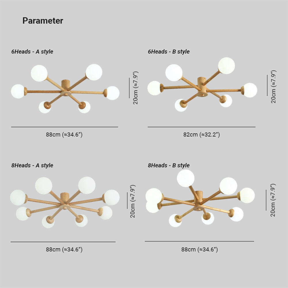 Muto Plafonnier Boule Moderne, Bois/Verre, Bois, Salon - Neutralighting