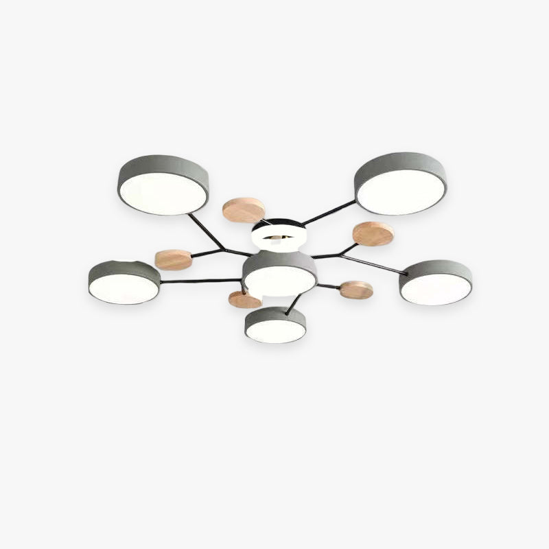 Arisha Plafonnier Rond Moderne, Métal/Bois, Blanc/Vert/Gris, Salon - Neutralighting