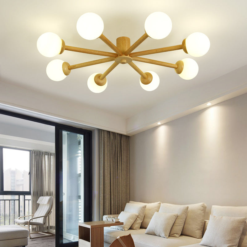 Muto Plafonnier Boule Moderne, Bois/Verre, Bois, Salon - Neutralighting