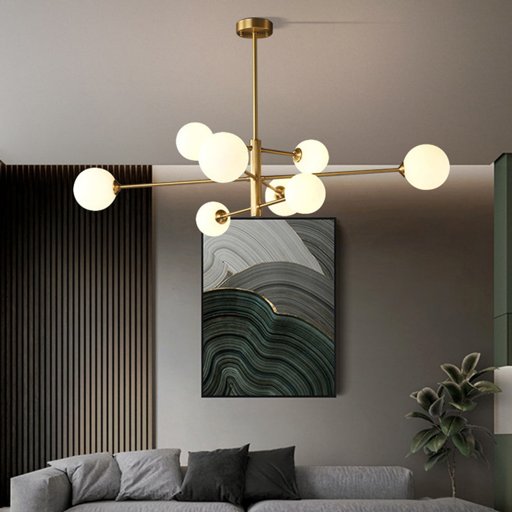 Truva Lustre Bulle Moderne. Cuivre/Verre. Noir/Cuivre. Salon