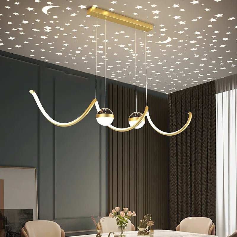 Arisha Suspension Linéaire Nordique, Métal/Acrylique, Noir/Blanc/Doré, Salon - Neutralighting