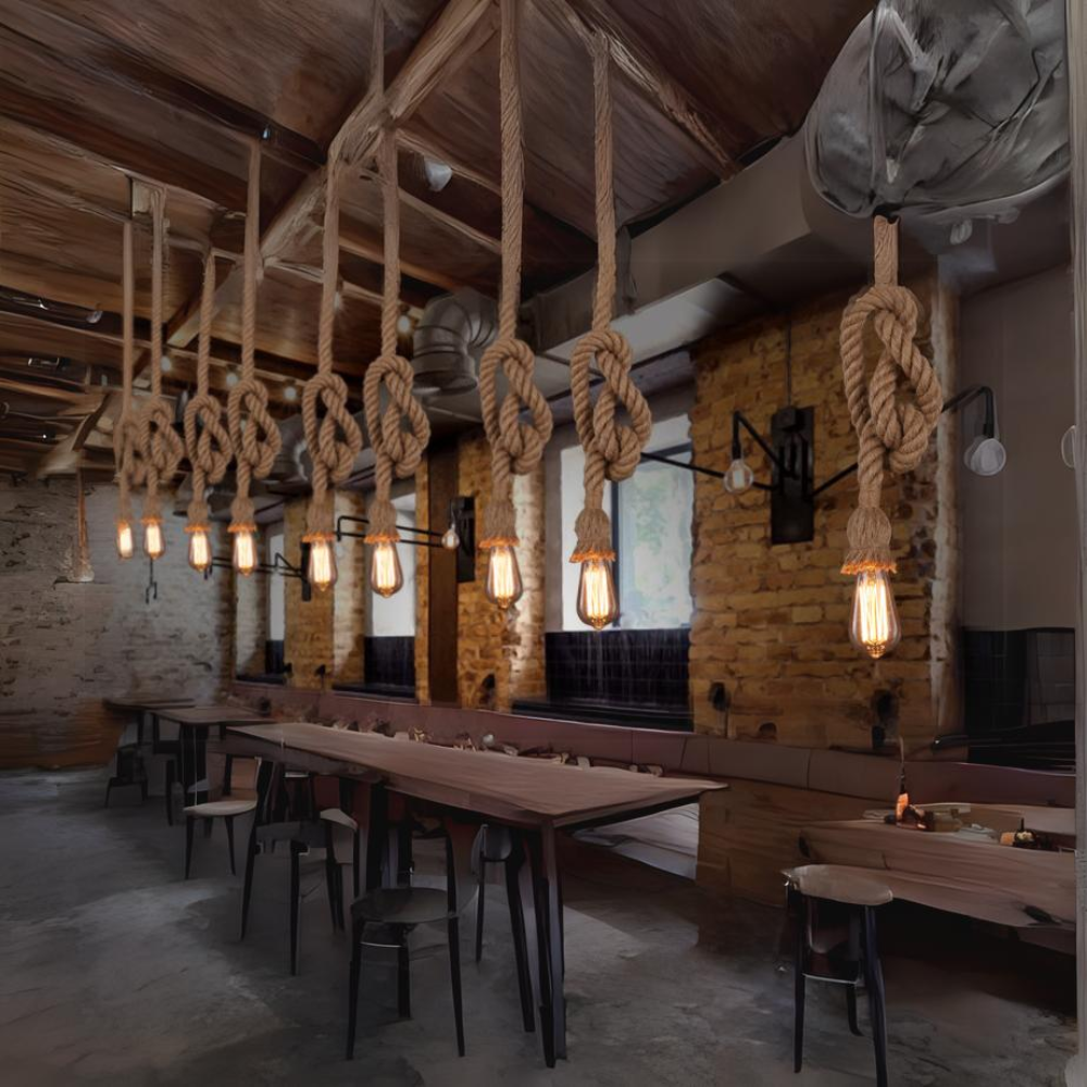 Silva Rétro Industrie LED Suspension Chanvre Corde Café/Restaurant - Neutralighting