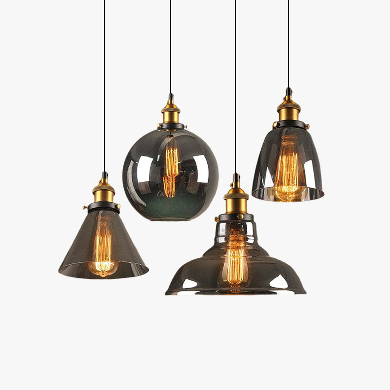 June suspension Industriel en Verre. Clair/Ambre/Gris Fumé - Neutralighting