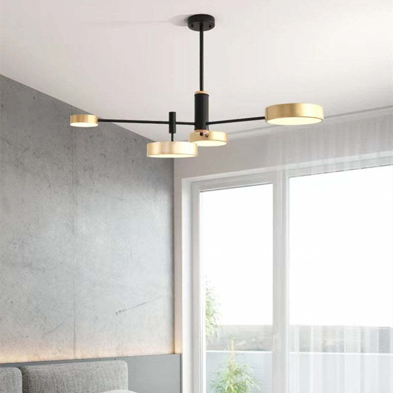 Arisha Suspension Ronde/Linéaire Moderne, Métal/Bois, Doré/Blanc/Gris, Salon - Neutralighting