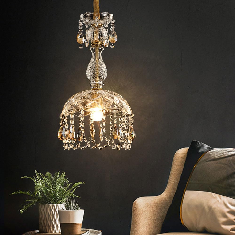 Kristy Rétro LED Cristal Rond Suspension Or Verre Chambre À Coucher - Neutralighting