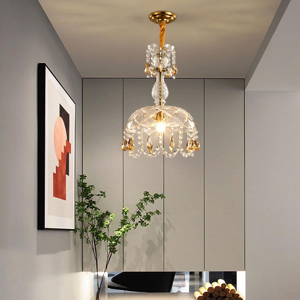 Kristy Rétro LED Cristal Rond Suspension Or Verre Chambre À Coucher - Neutralighting