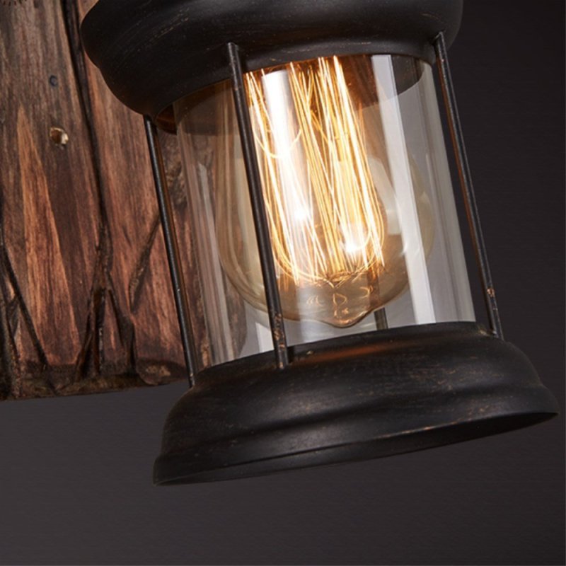 Silva Applique Murale Lanterne Industrielle/Rétro, Métal/Bois, Bronze, Salon - Neutralighting