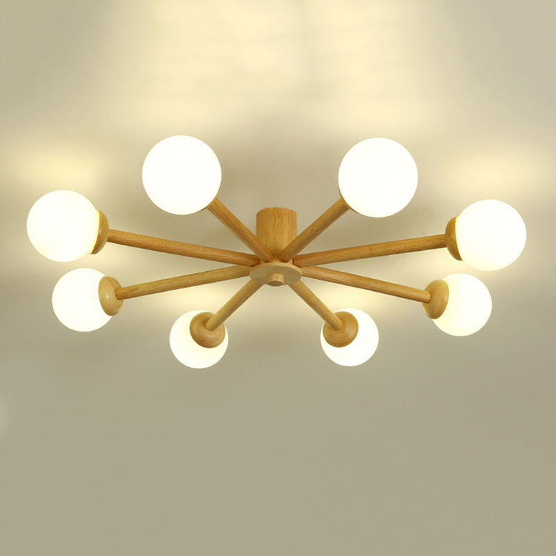 Muto Plafonnier Boule Moderne, Bois/Verre, Bois, Salon - Neutralighting