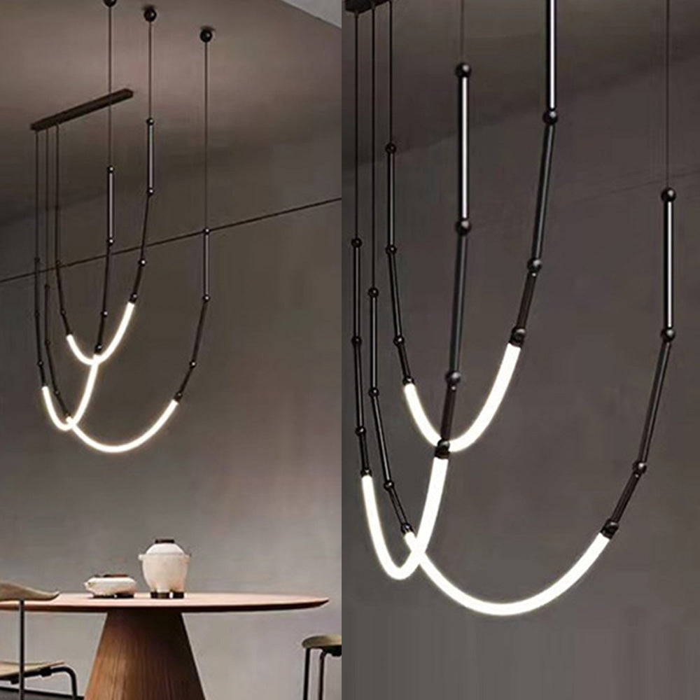 Ray Luminaires Suspensions de Manière Détournée Linéaire Silicium/Métal Noir/Blanc Salon/Chambre à Coucher - Neutralighting