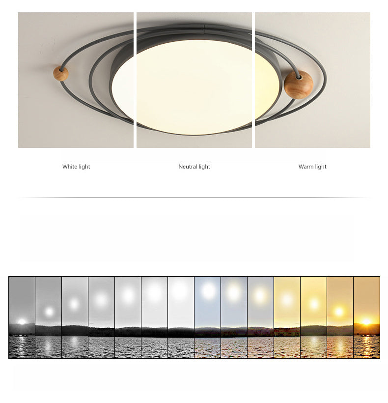 Arisha Plafonnier Rond Moderne, Metal/Bois, Blanc/Noir/Gris/Vert/Bleu, Salon - Neutralighting