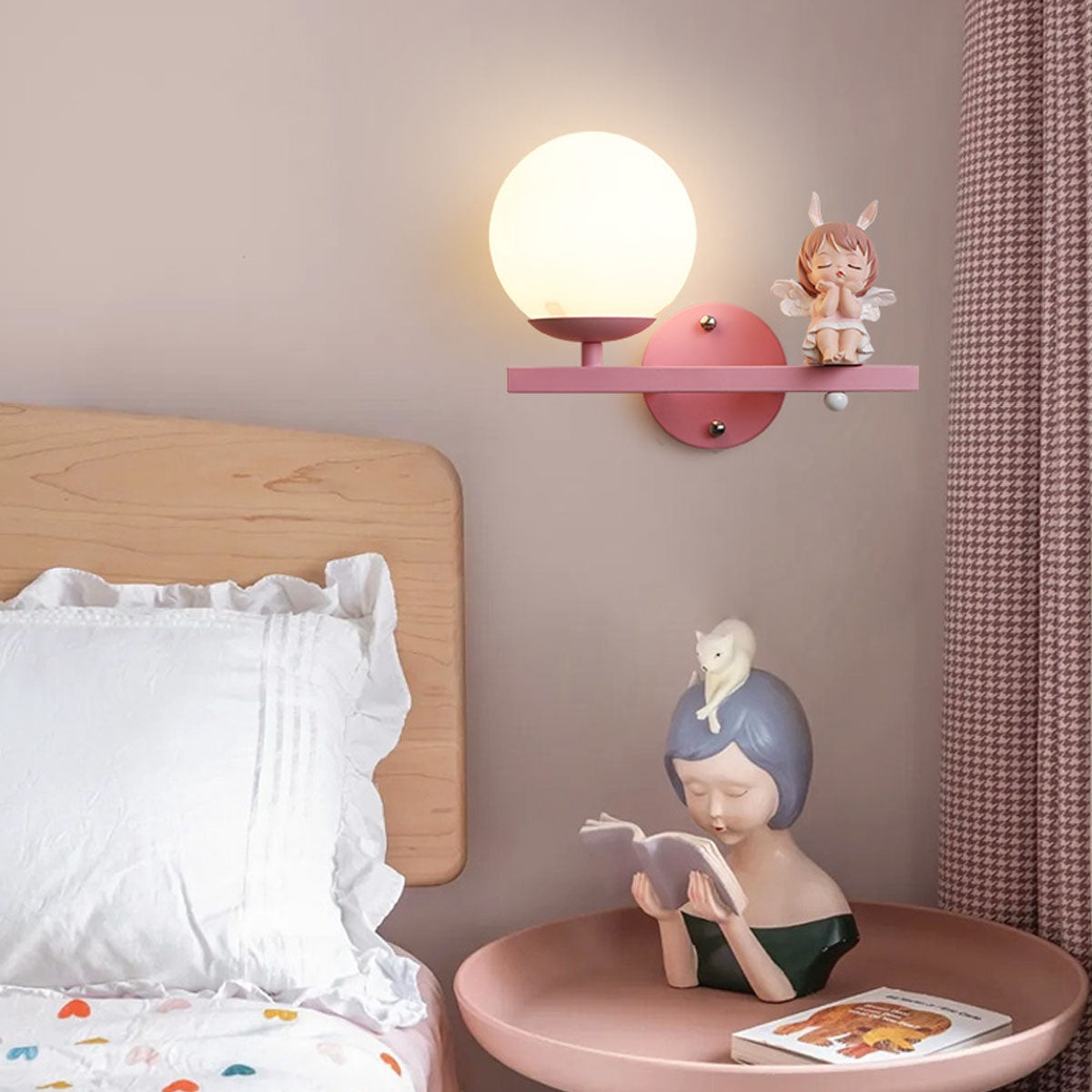 Aria Applique Murale Boule Moderne, Métal/Verre, Rose/Blanc, Chambre d'enfants - Neutralighting
