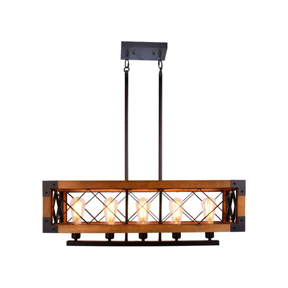 Silva Luminaires Suspensions Cage Industrielle Design Métal Bois Marron Salon/Cuisine/Bar - Neutralighting