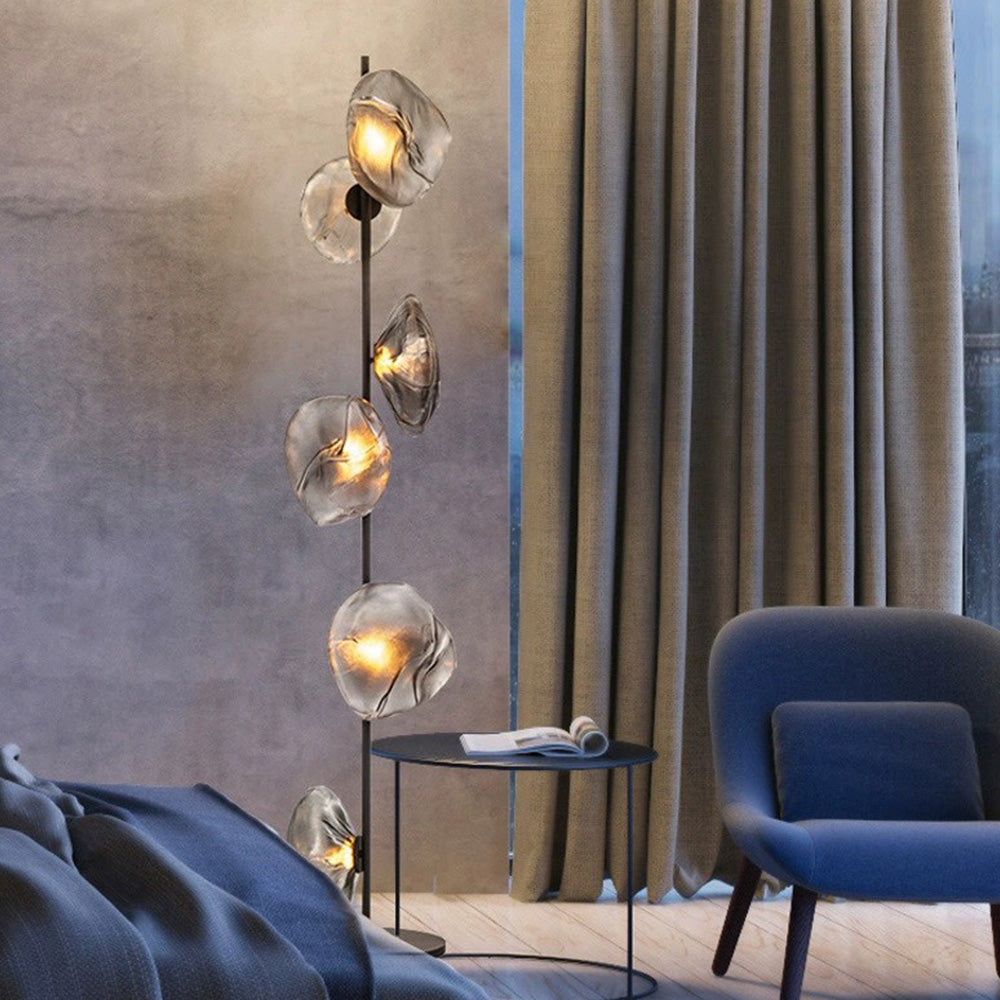 Avi Design Lampadaire Fleur Nordique Métal/Verre Noir/Or/Gris Chambre/Salon