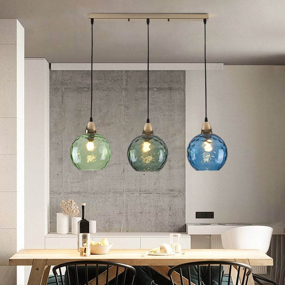 Valentina Suspension Boule Ondulation Nortique Métal/Verre Vert/Gris Salon - Neutralighting