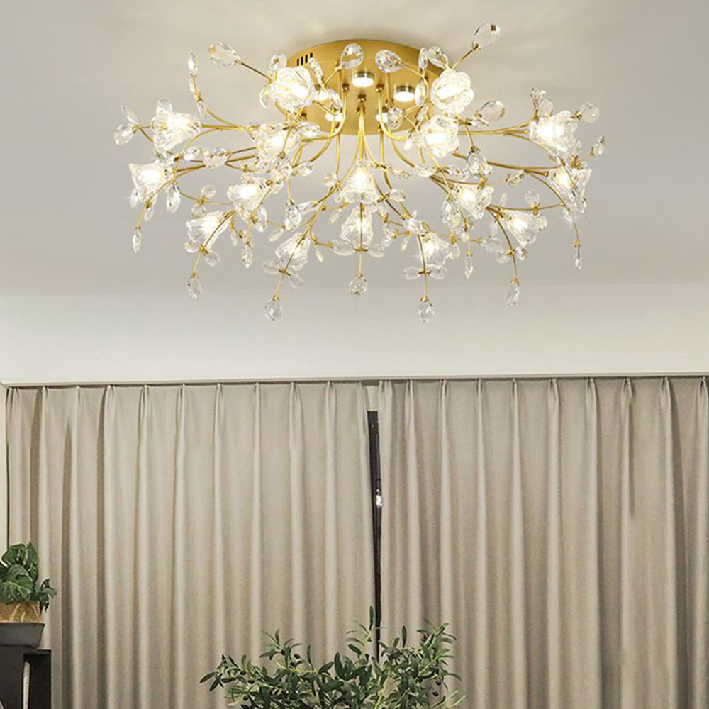 Arisha Design LED Plafonnier Fleur Art Deco Métal/Verre Doré Salon/Chambre à Coucher - Neutralighting