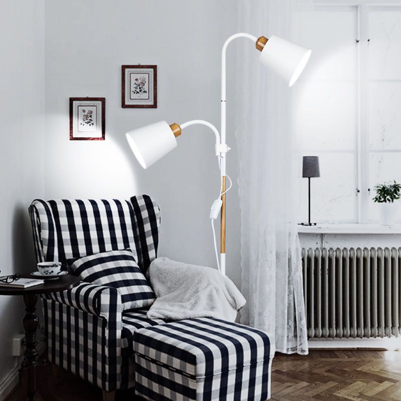 Tiffany Lampadaire Cylindre Moderne, Métal, Noir/Blanc, Salon