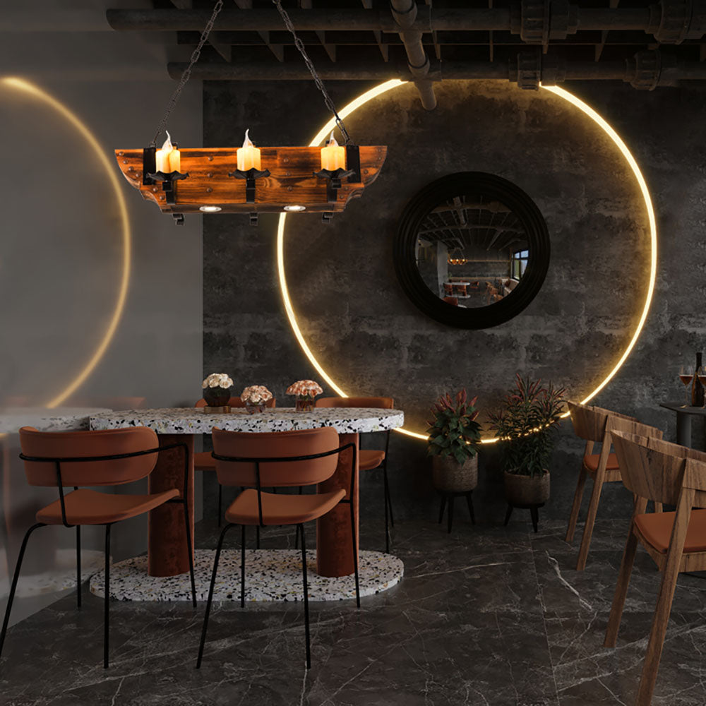 Epoch Suspension Sectangulaire Vintage, Metal/Bois, Marron, Salon - Neutralighting