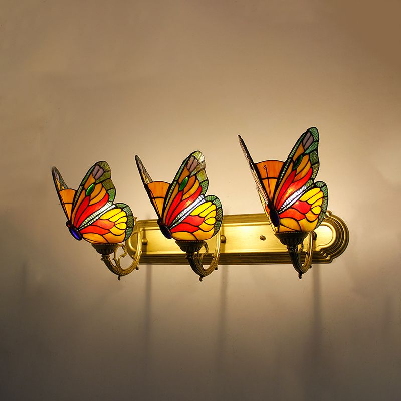 Arisha Applique Murale Papillon Tiffany, Métal/Verre, Bleu/Rouge/Multi-Couleurs/Bleu Clair - Neutralighting
