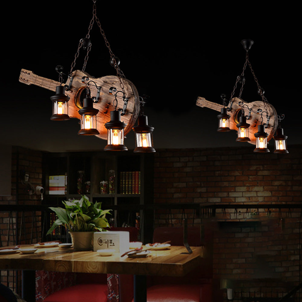 Epoch Suspension Guitare Industrielle, Metal/Bois, Noir/Bois, Chambre - Neutralighting