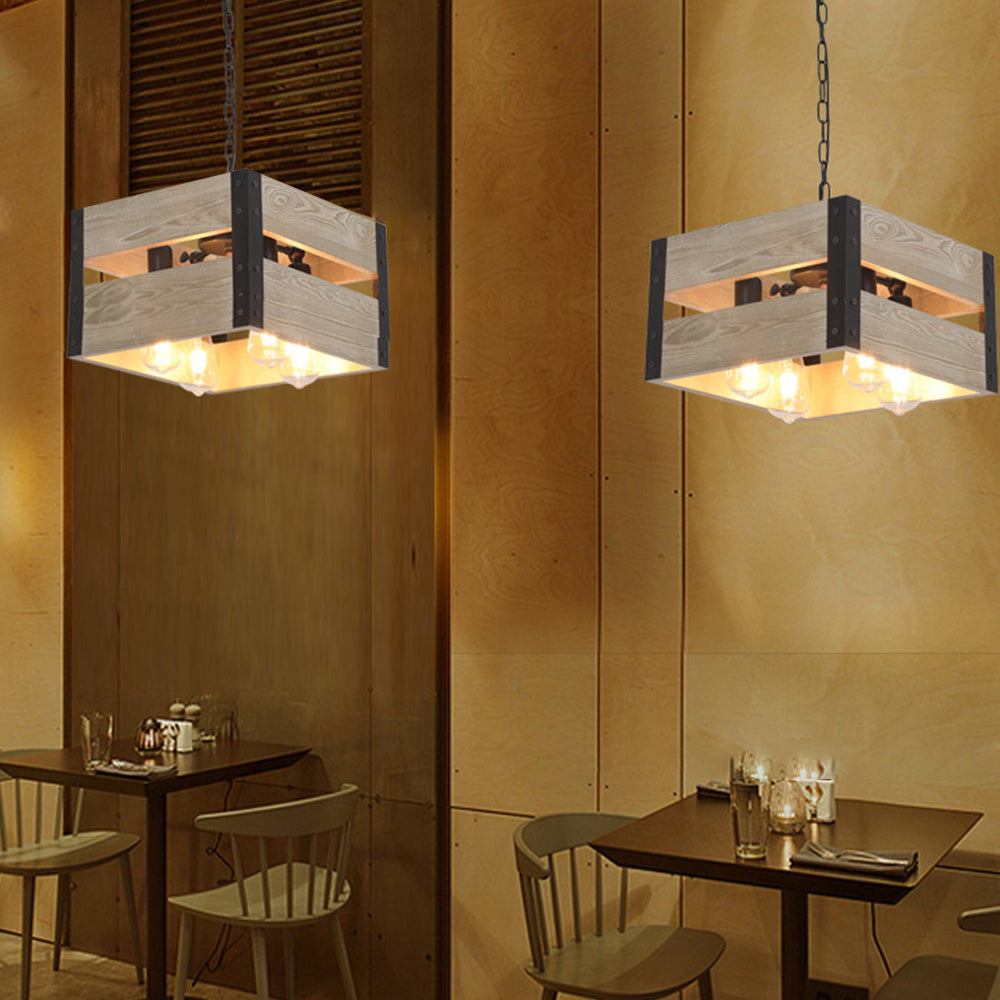 Silva Suspension Carrée Rustique, Metal/Bois, Bois/Marron, Chambre - Neutralighting