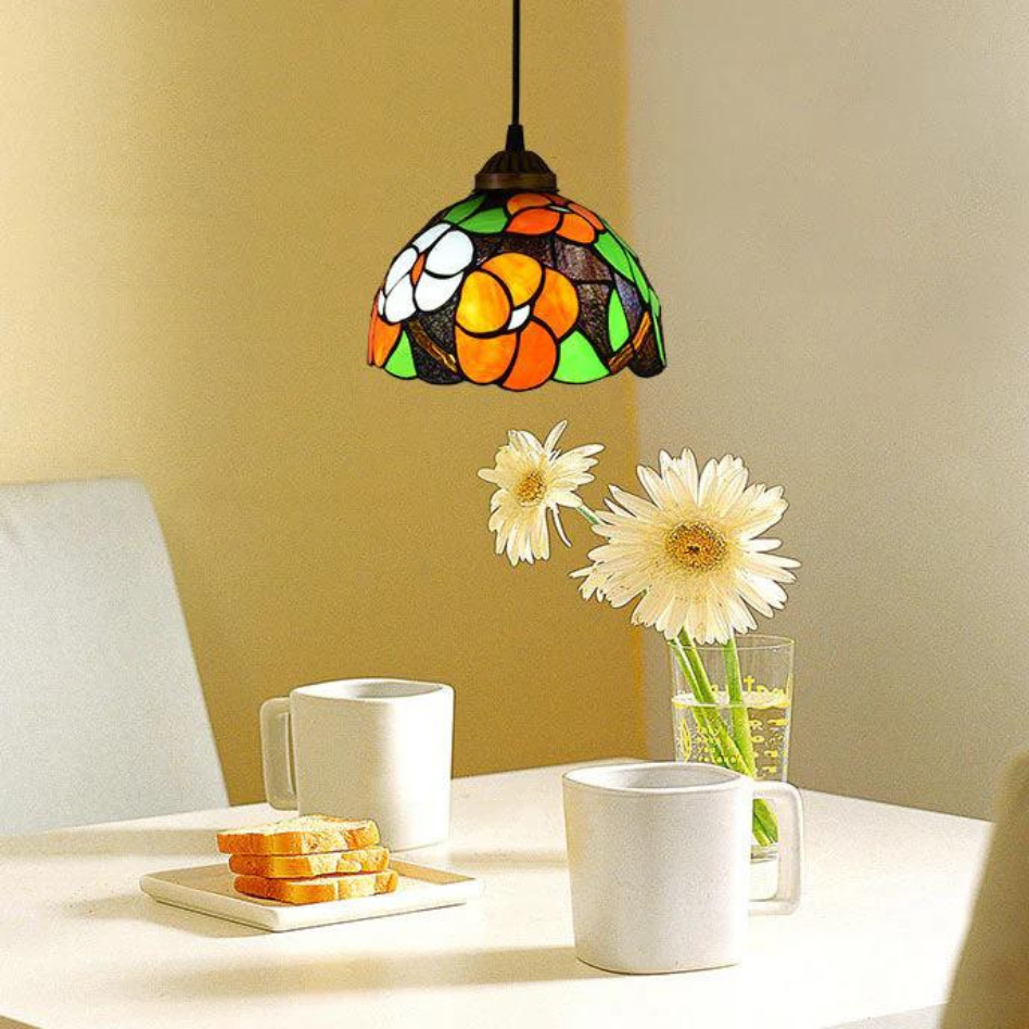 Tiffany Vintage Suspension Tachée Métal Verre Chambre À Coucher - Neutralighting