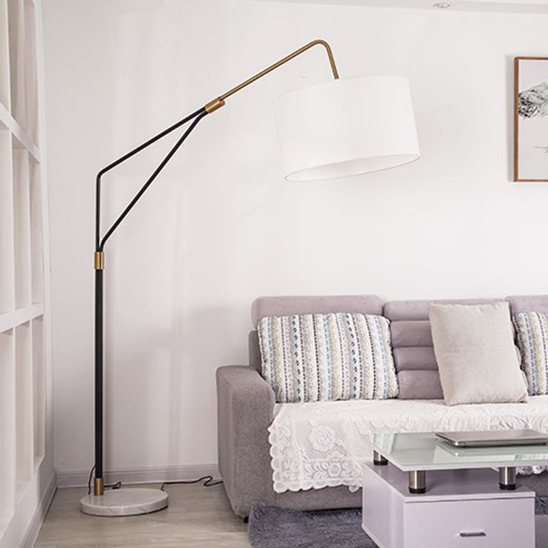 Tiffany Lampadaire Cylindre Moderne Métal/Tissu Blanc Salon/Chambre à Coucher Grande