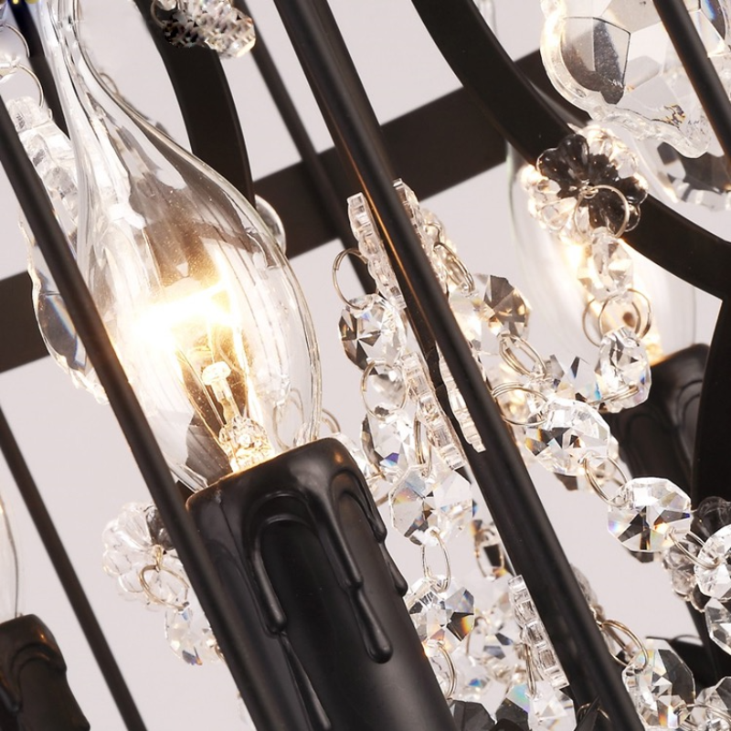 Arisha Industrielle LED Suspension Noir Métal Cristal Salon Salle à manger - Neutralighting
