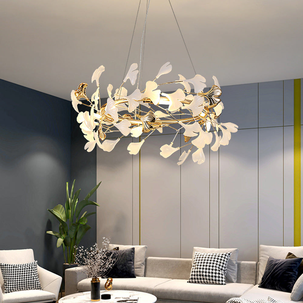 Jarn Suspension Feuille/Multi Moderne Métal/Céramique Doré/Blanc Salon - Neutralighting