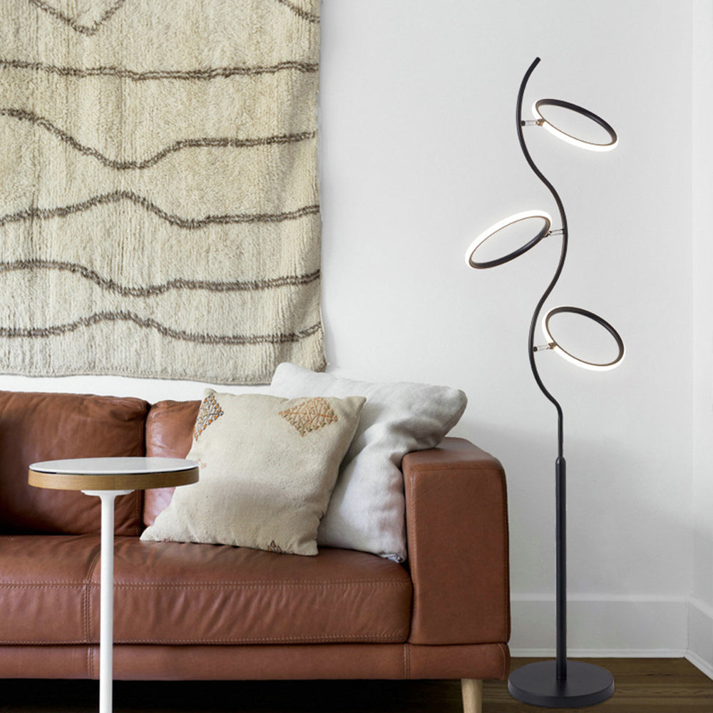 Arisha Design Lampadaire Rond Moderne Métal/Acrylique Noir/Blanc Salon/Chambre