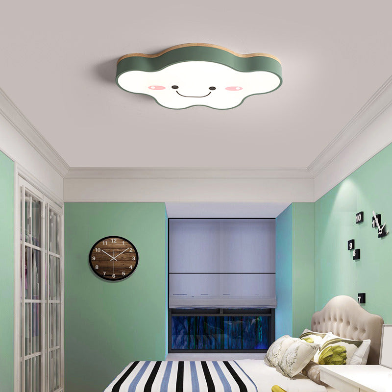 Aria Plafonnier Nuage Moderne, Acrylique/Bois, Blanc/Vert/Rose, Chambre - Neutralighting