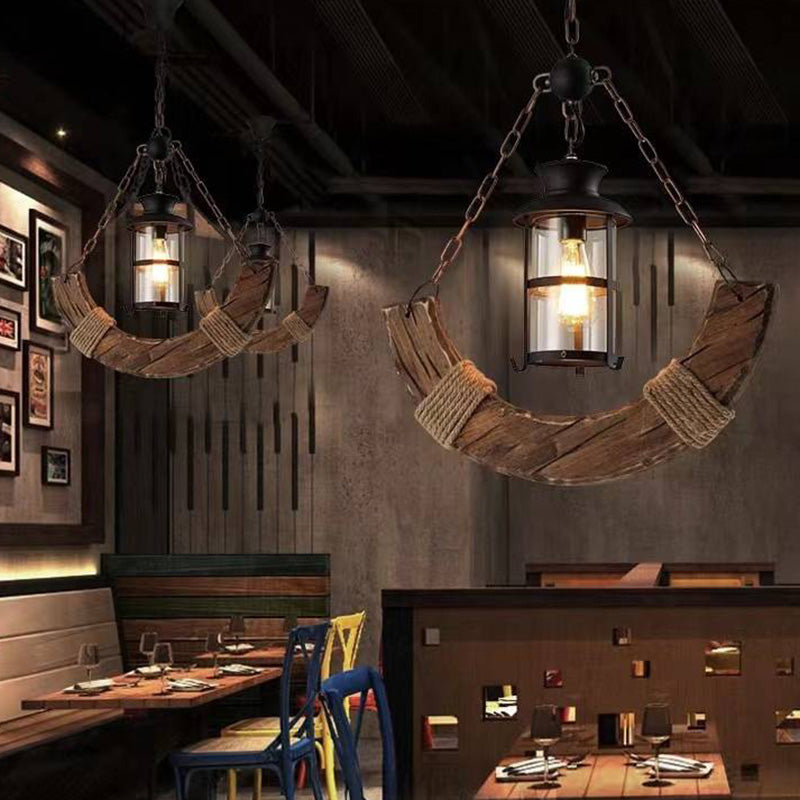 Epoch Industrie LED Suspension Linénaire Brun Bois Métal Verre Salle à Manger - Neutralighting