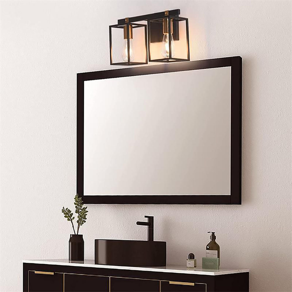 Silva Applique Murale à Miroir Carré Design LED Vintage Métal Noir Salle de Bain - Neutralighting