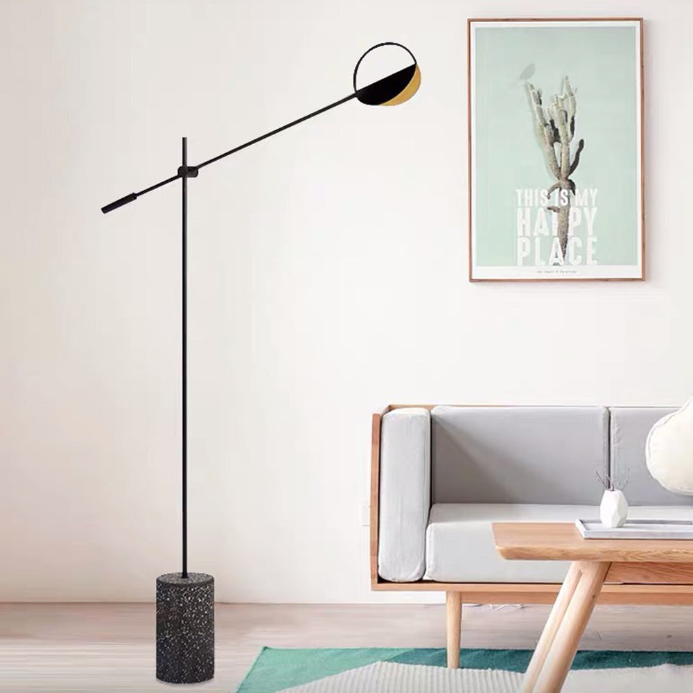 Mira Lampadaire Linéaire/Hémicycle Minimaliste Métal/Terrazzo Noir/Doré Salon