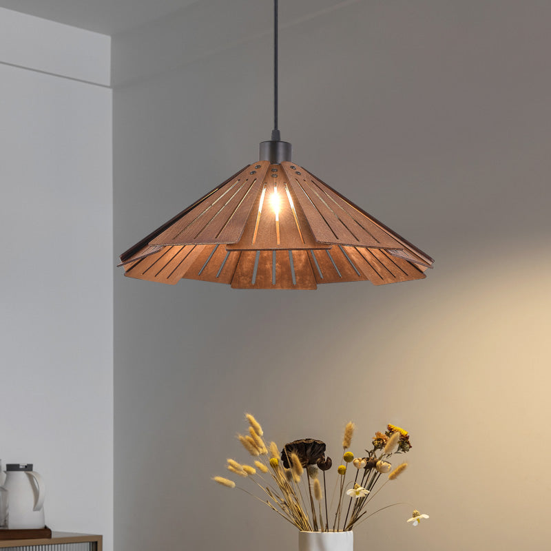 Muto Luminaires Suspension Rétro, Jaune/Brun, Métal & Bois - Neutralighting