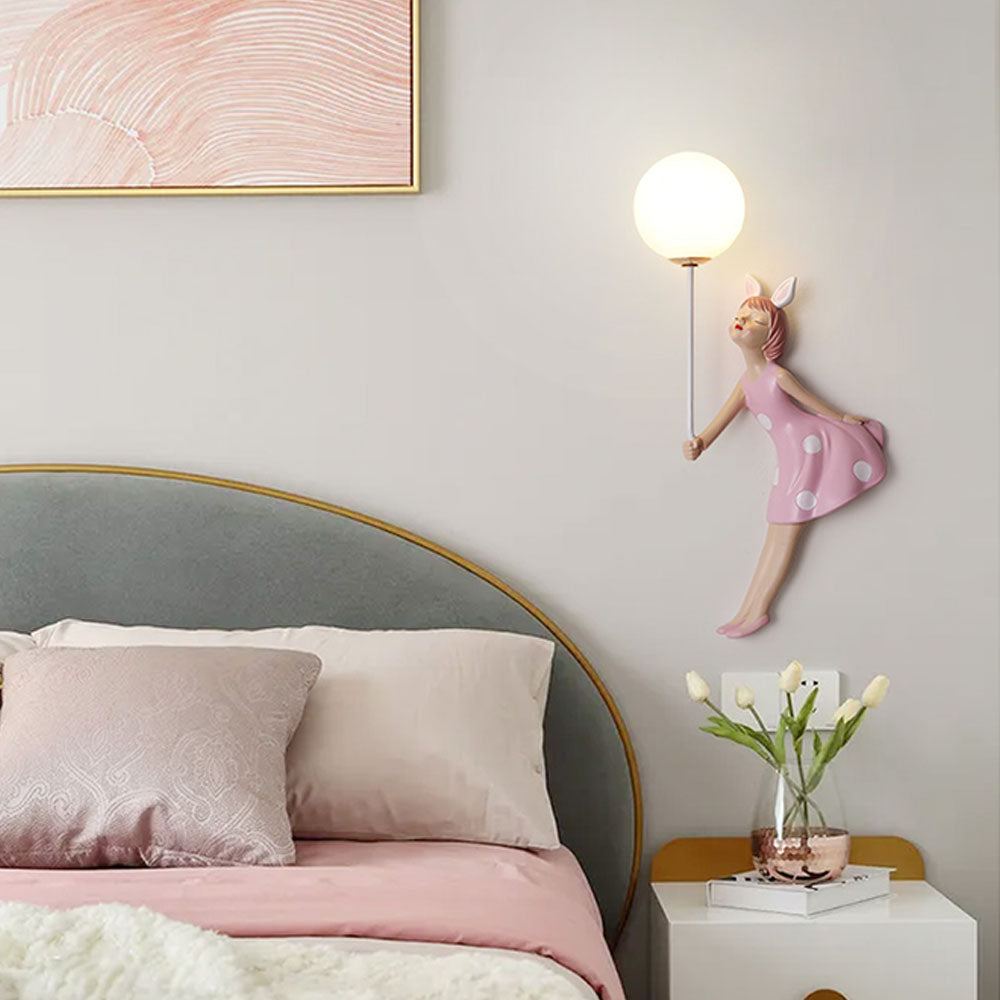 Aria Applique Murale Moderne en Forme de Ballon et de Fille, PV, Rose, Chambre à coucher - Neutralighting