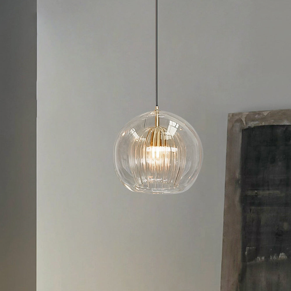 June Suspension Bulle Nordique Verre Transparent/Doré Salon/Chambre - Neutralighting