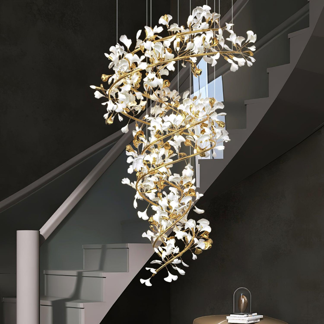 Olivia Lustre Fleur AntGlo Moderne , Métal/Céramique, Or, Escalier