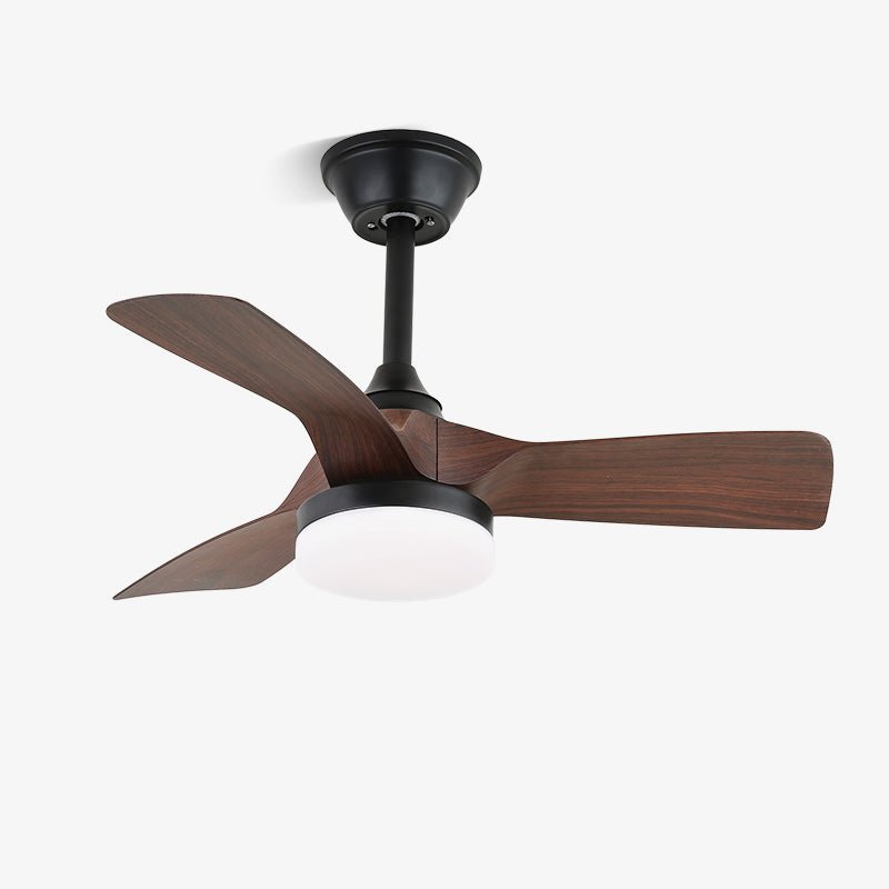 Plafonnier ventilateur Arden minimaliste en bois noir, vue de face