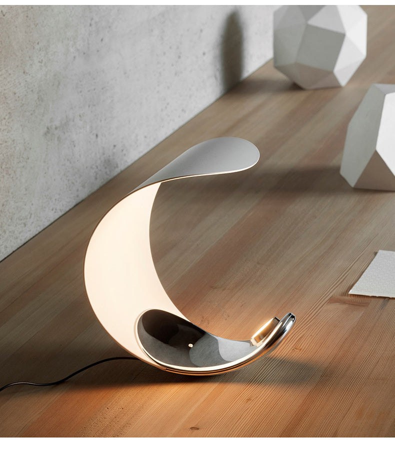 Aria Lampe de Table Lune Moderne, Métal/Acrylique, Blanc, Salon