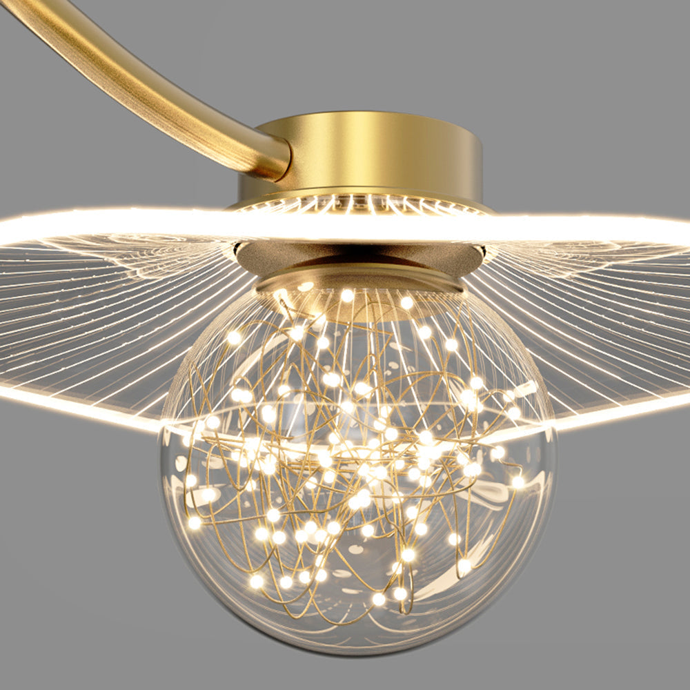 Arisha Suspension Multi Transitionnel, Métal/Acrylique/Verre, Doré, Salon/Chambre à Coucher - Neutralighting