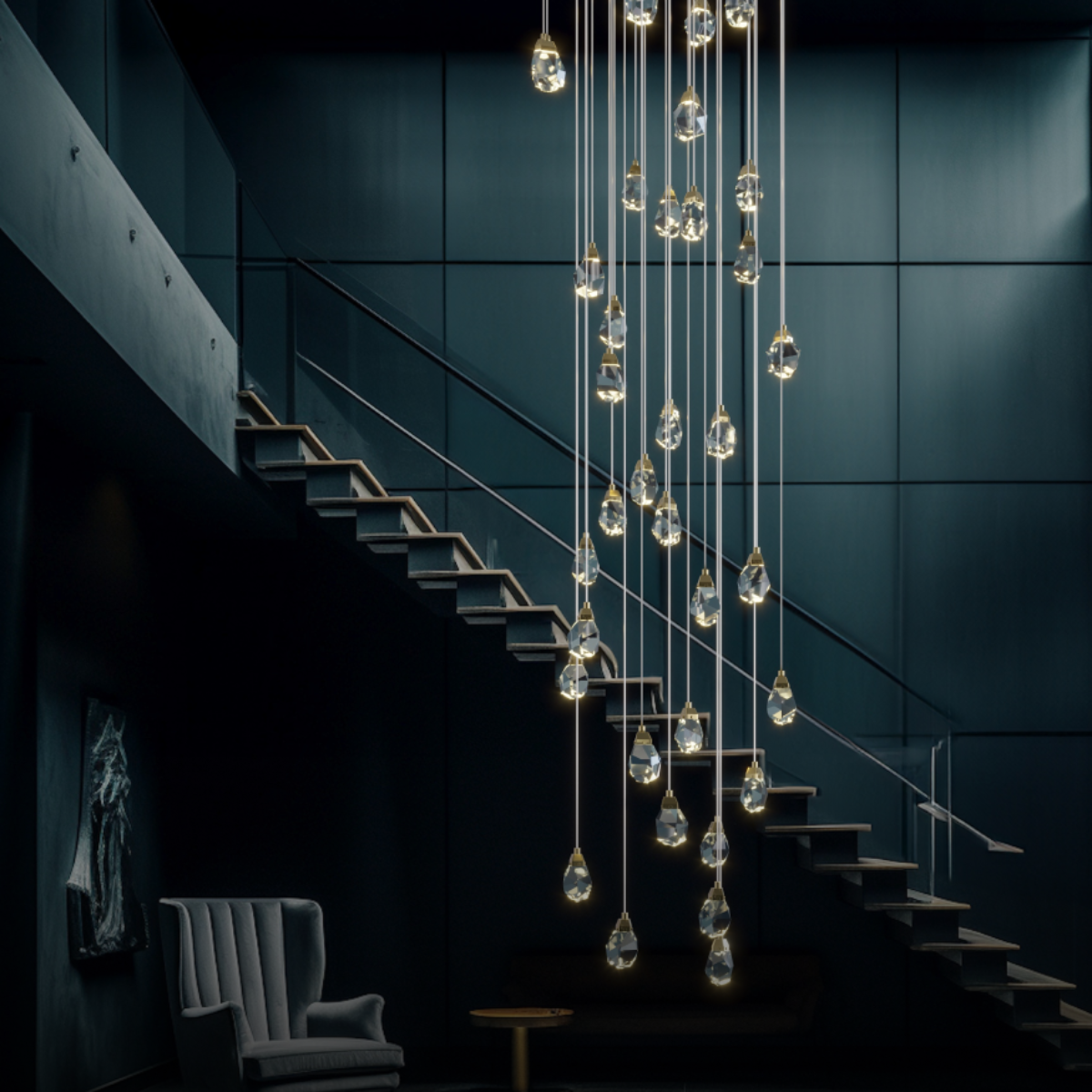 Kristy Luminaire Or Suspension Verre/Métal Pierres Chambre/Salon - Neutralighting